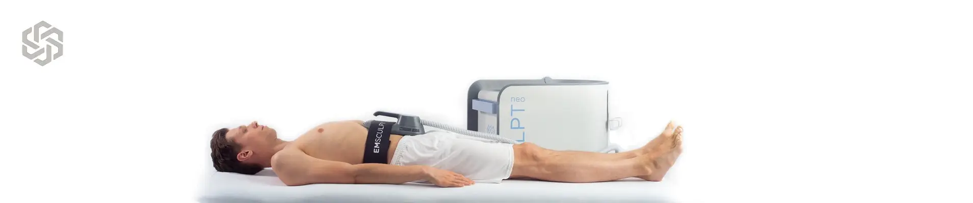 Patient receiving a non-invasive Emsculpt Neo consultation or treatment at a wellness clinic